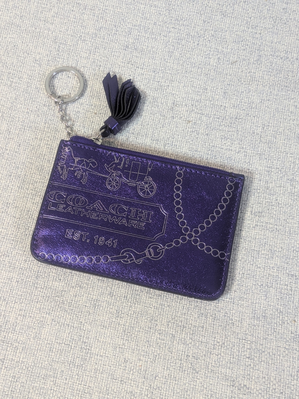 Coach Purple Leather Key Card Case with Tassel